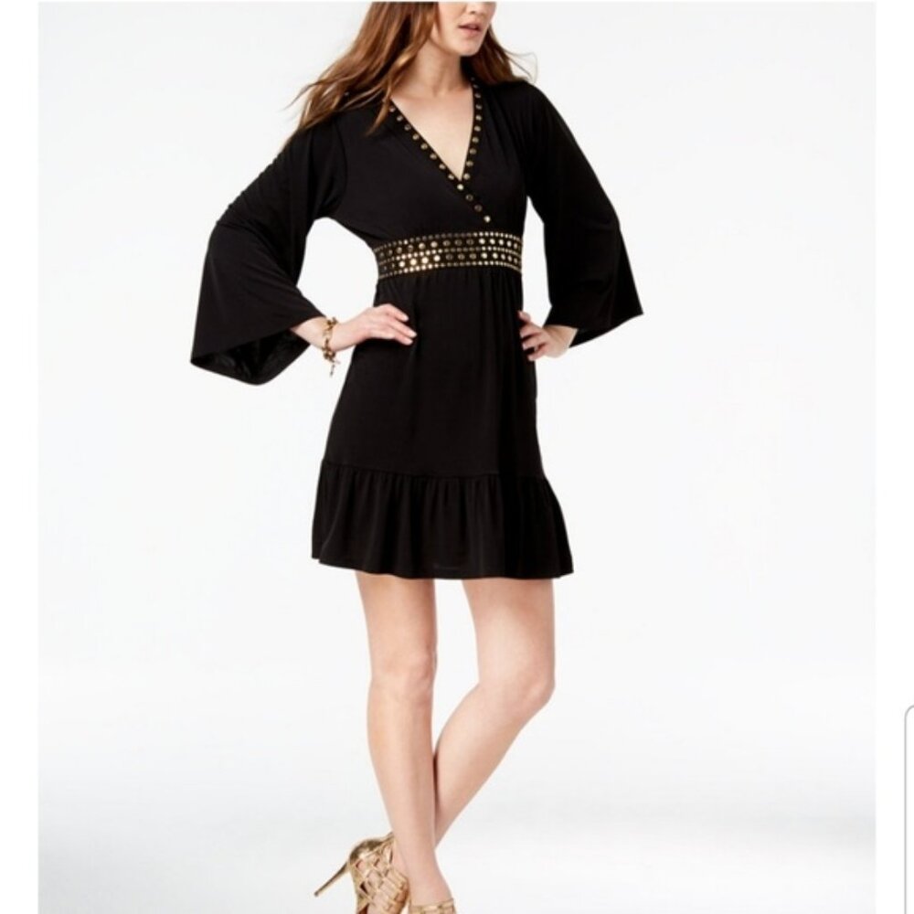 Michael Kors Gold Studded V-neck Black Dress Size Small
